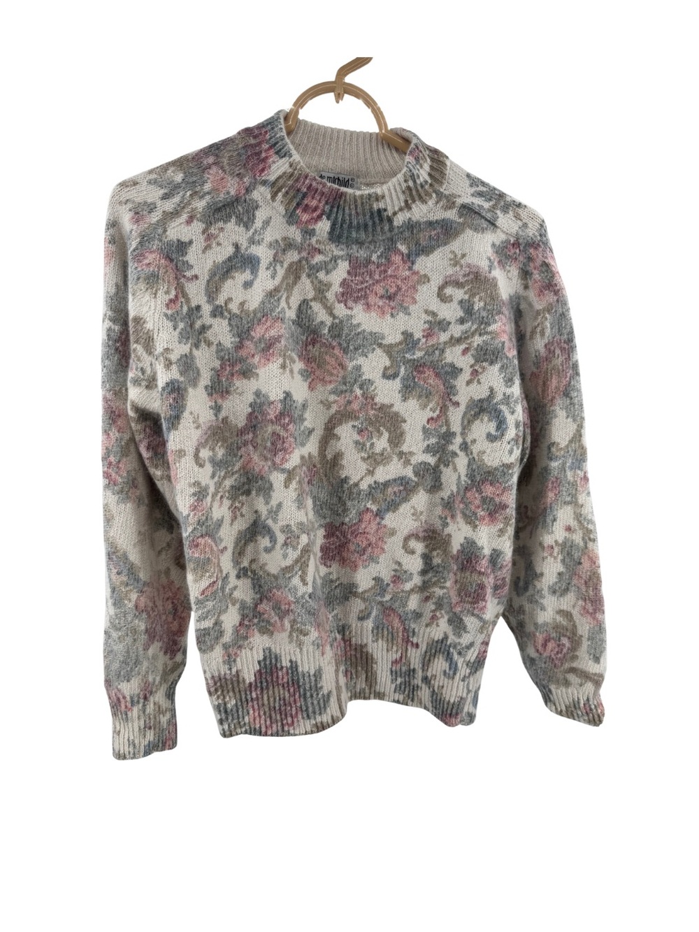 de rothchild L mockneck floral sweater vintage silk angora lambswool coquette